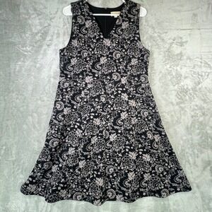 LOFT Outlet Floral Print V Neck Sleeveless Midi Dress Size 12 Black Mauve